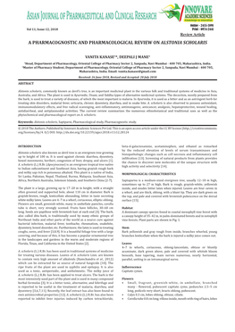 A Pharmacognostic and Pharmacological Review on Alstonia Scholaris