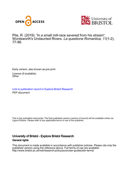 Pite, R. (2019). 'In a Small Mill-Race Severed from His Stream': Wordsworth's Undaunted Rivers. La Questione Romantica, 11(1-2), 77-96