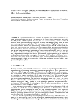 Route Level Analysis of Road Pavement Surface Condition and Truck Fleet Fuel Consumption