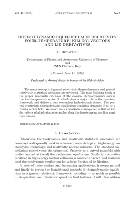 Thermodynamic Equilibrium in Relativity: Four-Temperature, Killing Vectors and Lie Derivatives