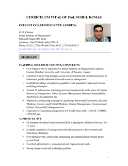 CURRICULUM VITAE of Prof. SUSHIL KUMAR