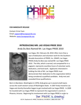 INTRODUCING MR. LAS VEGAS PRIDE 2010 Andy Du Bois Named Mr