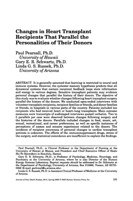 Changes in Heart Transplant Personalities of Their Donors