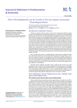 Olive Oil Polyphenols Can Be Useful to Prevent Aging-Associated Neurodegeneration