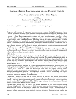 Common Cheating Behaviour Among Nigerian University Students: a Case Study of University of Ado-Ekiti, Nigeria