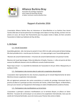 Alliance Burkina Bray Association De Jumelage Coopération Entre Forges-Les-Eaux/Pays De Bray Et Sabcé, Commune Rurale Du Burkina Faso