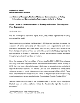Open Letter to the Government of Turkey on Internet Blocking and Free Expression