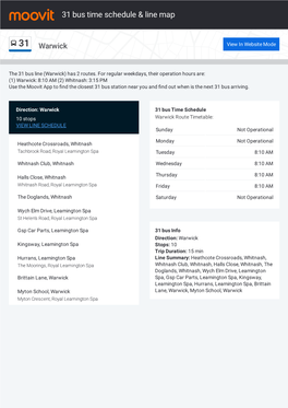 31 Bus Time Schedule & Line Route