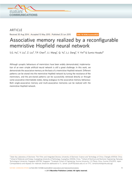 Associative Memory Realized by a Reconfigurable Memristive Hopfield