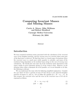 Computing Invariant Masses and Missing Masses