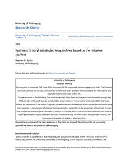 Synthesis of Biaryl Substituted Isoquinolines Based on the Reticuline Scaffold