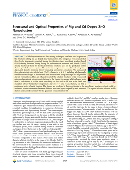 Structural and Optical Properties of Mg and Cd Doped Zno Nanoclusters Samson B
