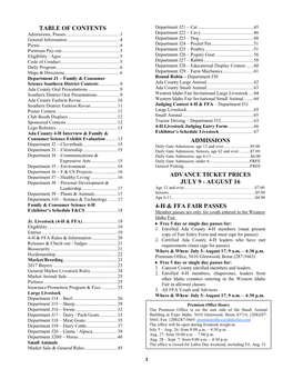 Table of Contents Admissions Advance