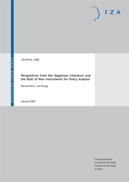 Perspectives from the Happiness Literature and the Role of New Instruments for Policy Analysis