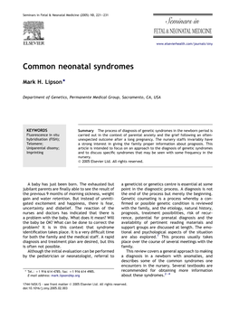 Common Neonatal Syndromes