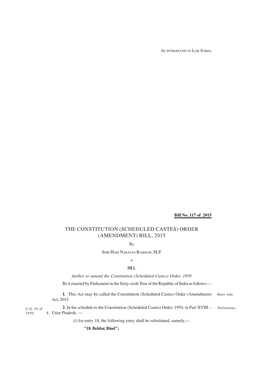 THE CONSTITUTION (SCHEDULED CASTES) ORDER (AMENDMENT) BILL, 2015 By