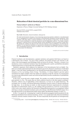 Relaxation of Ideal Classical Particles in a One-Dimensional Box Distributed for Long Times