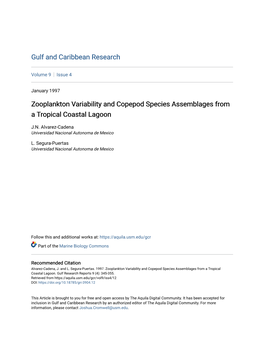 Zooplankton Variability and Copepod Species Assemblages from a Tropical Coastal Lagoon