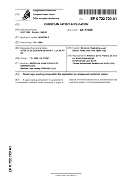 Novel Sugar Coating Composition for Application to Compressed Medicinal Tablets