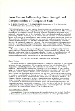 Some Factors Influencing Shear Strength and Compressibility of Compacted Soils L