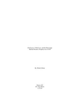 Chickasaws, Tribal Laws, and the Mississippi Married Women's