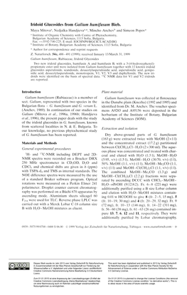 Iridoid Glucosides from Galium Humifusum Bieb