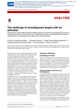 The Challenge of Overdiagnosis Begins with Its Definition Overdiagnosis Means Different Things to Different People