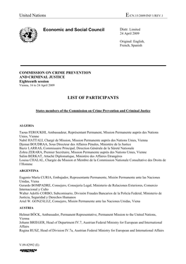 United Nations Economic and Social Council LIST of PARTICIPANTS