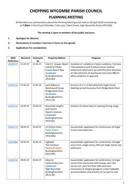 Chepping Wycombe Parish Council Planning Meeting