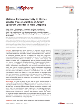 Maternal Immunoreactivity to Herpes Simplex Virus 2 and Risk of Autism Spectrum Disorder in Male Offspring