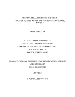 The Neoliberal Politics of the Child: Violence Against Women and Mother/Child Welfare, 1990-2012