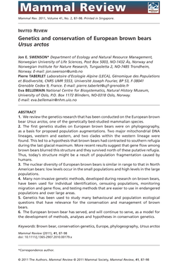 Genetics and Conservation of European Brown Bears Ursus Arctos