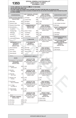 Official General Election Ballot Leon County, Florida November 2, 2010