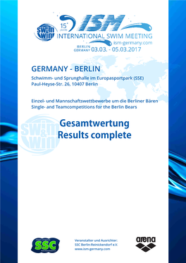 International Swim Meeting 2017 Seite: 3 Protokoll International Swim Meeting 2017 3.3