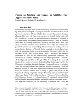 Faclair Na Gàidhlig and Corpas Na Gàidhlig: New Approaches Make Sense Lorna Pike and Roibeard Ó Maolalaigh