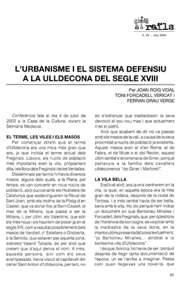 L'urbanisme I El Sistema Defensiu a La Ulldecona Del Segle Xviii