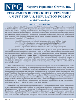 Reforming Birthright Citizenship: a Must for U.S