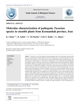 Molecular Characterization of Pathogenic Fusarium Species in Cucurbit Plants from Kermanshah Province, Iran