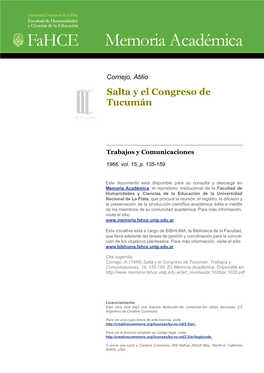 Salta Y El Congreso De Tucuman