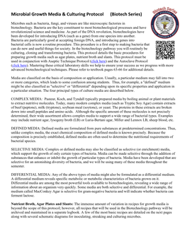 Microbial Growth Media & Culturing Protocol