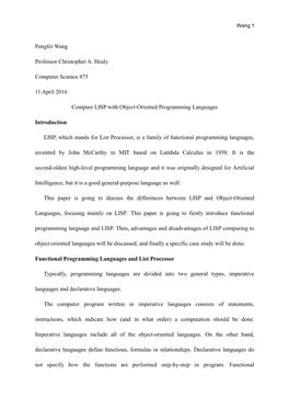 Comparing LISP and Object-Oriented Programming Languages