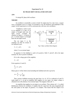 RC PHASE SHIFT OSCILLATOR USING BJT AIM to Design RC Phase Shift Oscillator