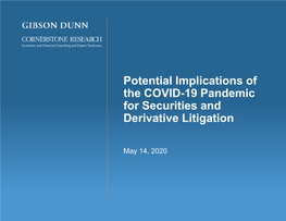 Potential Implications of the COVID-19 Pandemic for Securities and Derivative Litigation