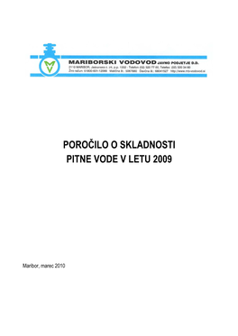 Poročilo O Skladnosti Pitne Vode V Letu 2009