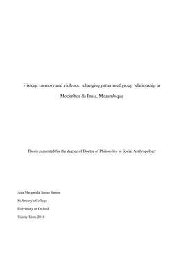 History, Memory and Violence: Changing Patterns of Group Relationship in Mocímboa Da Praia, Mozambique