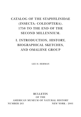 Catalog of the Staphylinidae( Insecta: Coleoptera). 1758 to the End of The