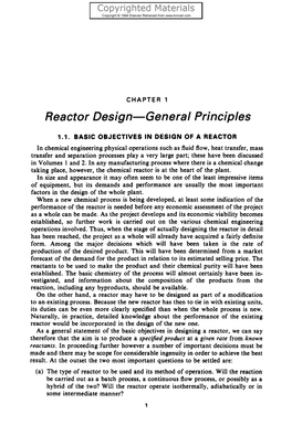 Reactor Design-General Principles