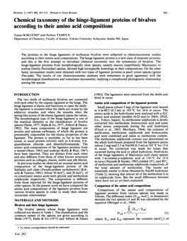 Chemical Taxonomy of the Hinge-Ligament Proteins of Bivalves According to Their Amino Acid Compositions