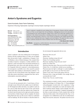 Anton's Syndrome and Eugenics