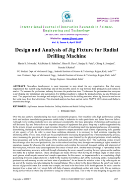 Design and Analysis of Jig Fixture for Radial Drilling Machine